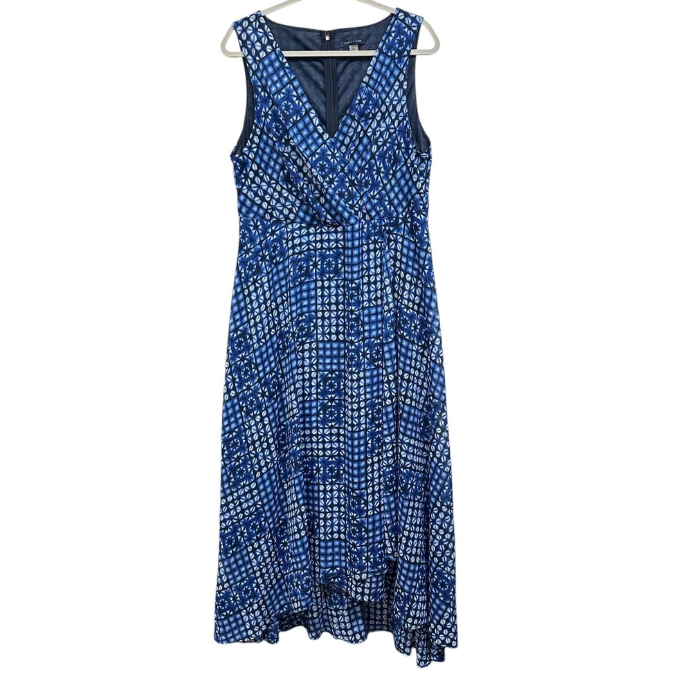 Tommy Hilfiger Dress Womens‎ 16 Blue Geometric Maxi Sleeveless Surplice Lined